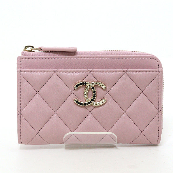 CHANEL Matrasse Zip Card Case Wallet Lambskin Women Pink/GoldHW