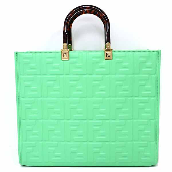 FENDI Tote Bag Sunshine Medium 8BH386 Hand Bag Smooth Leather Women Green