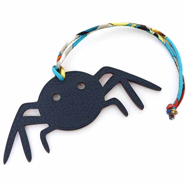 HERMES Petit H Spider Bag Charms Bag Accessories Togo Leather Navy/Orange