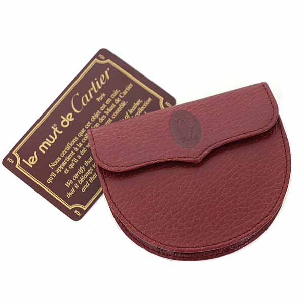 CARTIER Coin purse Must Line Coin Pocket Wallet Leather Women bordeaux dark Red