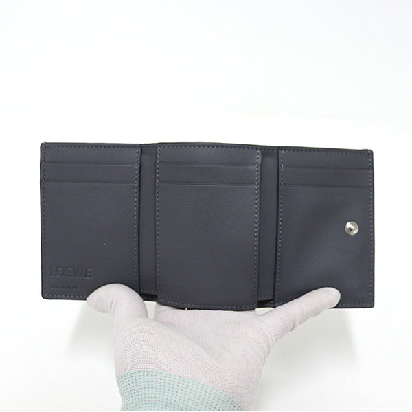 LOEWE Tri-fold Wallet Compact Wallet C821TR2X02 Leather Women Gray Silver