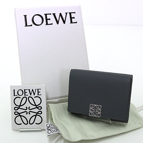 LOEWE Tri-fold Wallet Compact Wallet C821TR2X02 Leather Women Gray Silver
