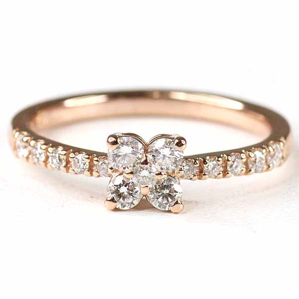 4℃ Ring K18YG Yellow Gold Ring Diamond Flower Fine Jewelry Women 2.4g