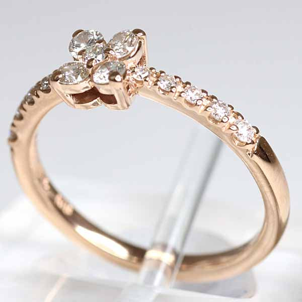 4℃ Ring K18YG Yellow Gold Ring Diamond Flower Fine Jewelry Women 2.4g