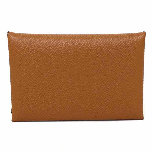 HERMES Card Case Calvi Epsom Leather Gold(Brown) 22g B