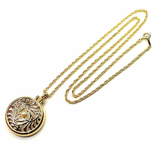 MIKIMOTO Pendant Magnifying Glass Necklace with Pearl Gold Plated Women 26g
