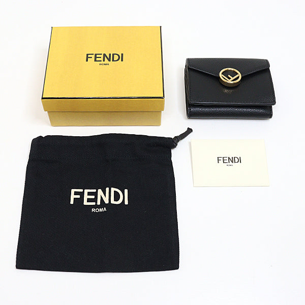 FENDI Tri-fold wallet compact Wallet F is 8M0395 Leather Women Black
