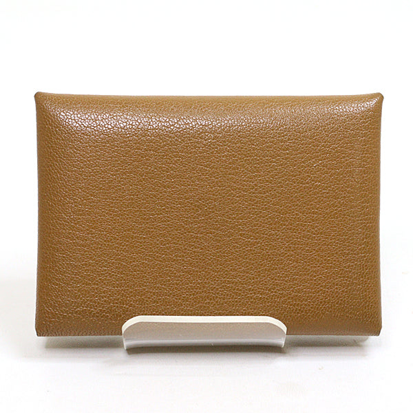 HERMES Card Case Calvi duo wallet Leather gold Men