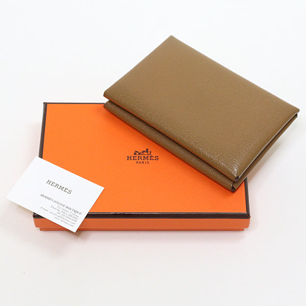 HERMES Card Case Calvi duo wallet Leather gold Men