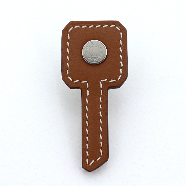 HERMES Brooch Pin Badge Cle Vau & Swift leather Unisex Gold 10g