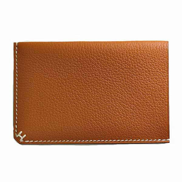 HERMES Card Case H-serie Leather Unisex Gold B(2023)