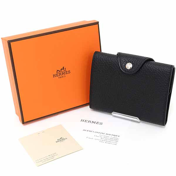 HERMES Card Case Iliad Compact Card Case Wallet Leather Black Women B(2023)