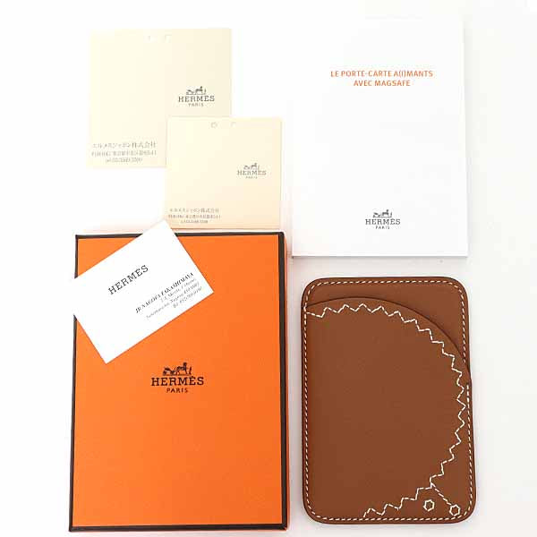HERMES Card Case MagSafe Eman Ellison Leather Unisex Brown B(2023)