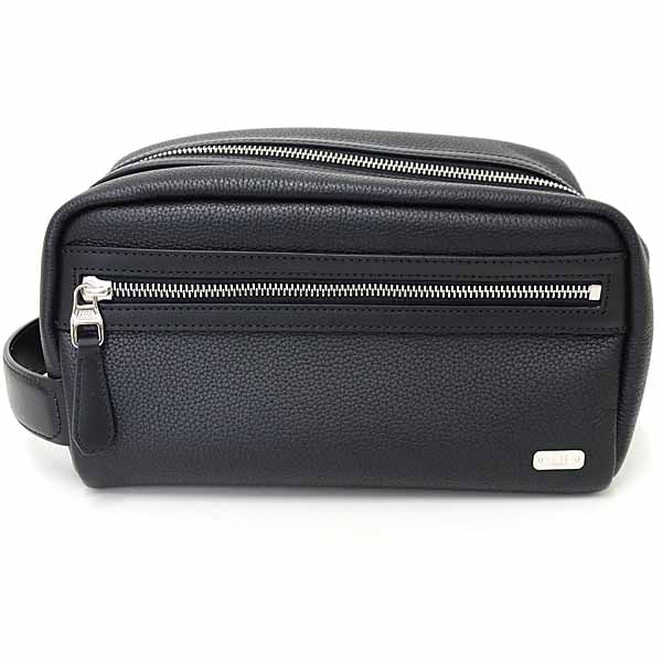Dunhill Handbag 1893 Harness Leather Wash Bag Leather Men Black