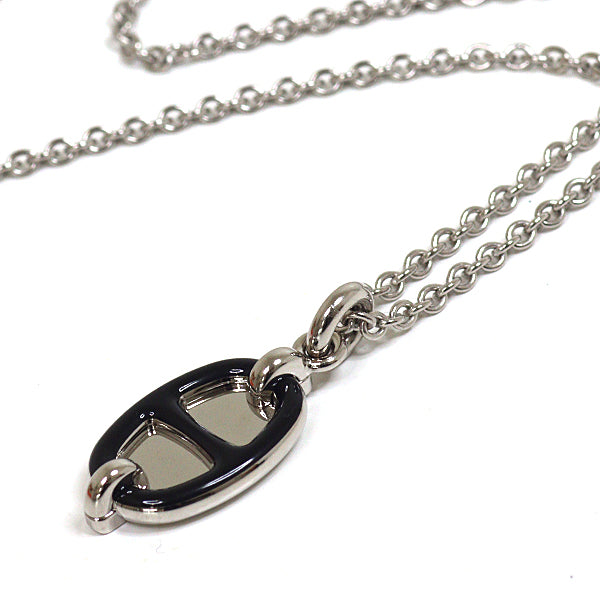 HERMES Pendant Necklace Mini Mayon PM metal Silver×Black Women 10.7g