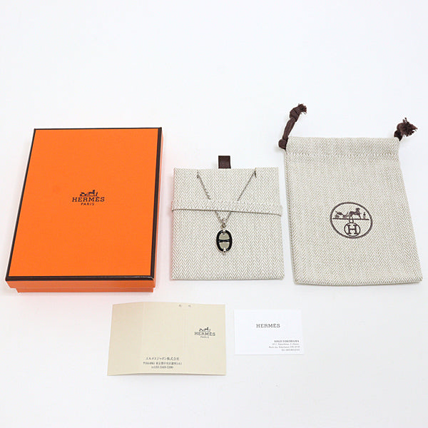 HERMES Pendant Necklace Mini Mayon PM metal Silver×Black Women 10.7g