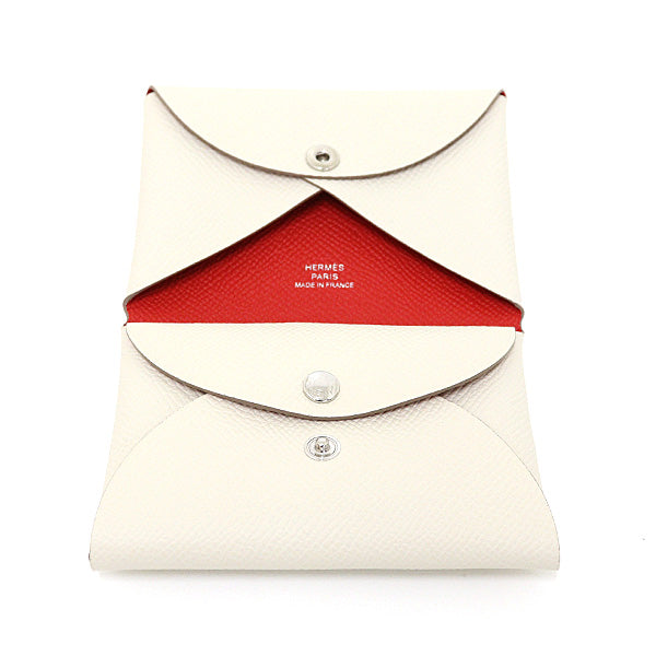 HERMES Card Case Calvi duo Epsom Leather Craie/Rouge Radieux K