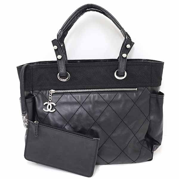CHANEL Tote Bag Paris Biarritz GM Coating canvas Leather Women Black