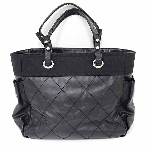 CHANEL Tote Bag Paris Biarritz GM Coating canvas Leather Women Black