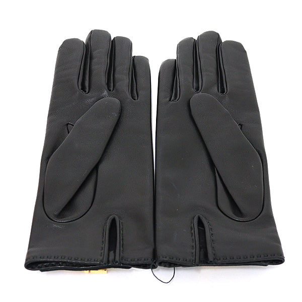 HERMES gloves Soya Kelly Lambskin leather Silk Black Women 6 1/2