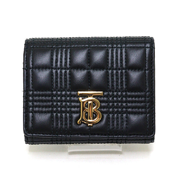 BURBERRY TB Tri-fold wallet compact 8049280 Leather Black Women