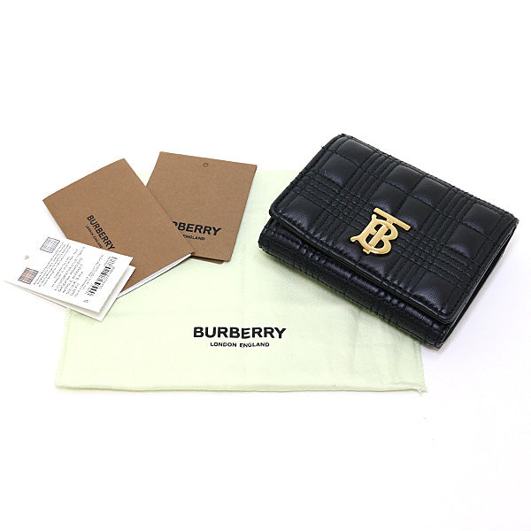 BURBERRY TB Tri-fold wallet compact 8049280 Leather Black Women