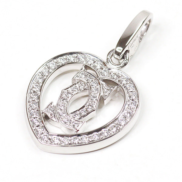 CARTIER Pendant top 2C Heart Diamond Pendant Top charm K18 White Gold