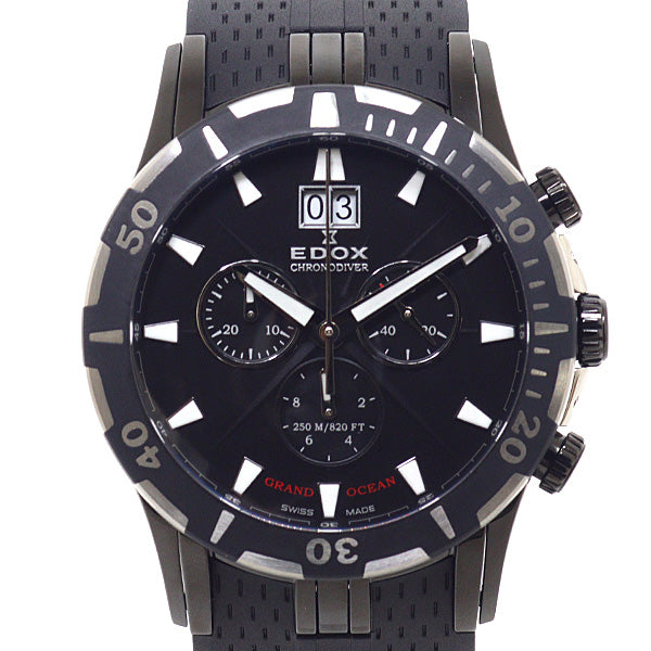 EDOX 10022 37N NIN Grand Ocean Chrono Diver Men's Wrist watch SS Black