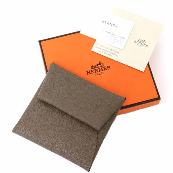 HERMES Coin purse Wallet Bastia Chevre Leather Women Etoupe B