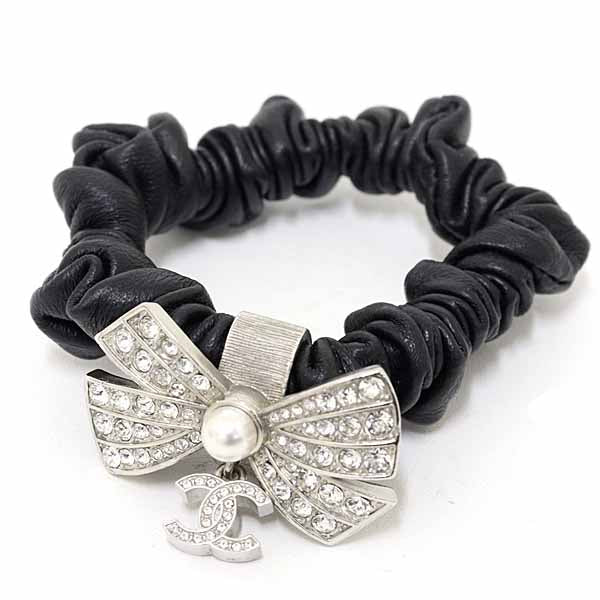 CHANEL A22P Shush COCO Mark Hair Accessory Ribbon Rhinestones Faux Pearls Black