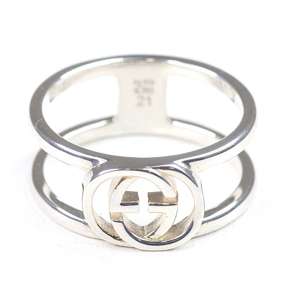 GUCCI Ring Interlocking Wide Open Band 295716 Sterling Silver Unisex 5.0g