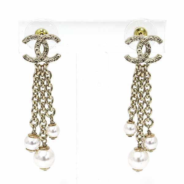 CHANEL Ladiesearring Pearl Chain COCO Mark earring metal Women JAPAN