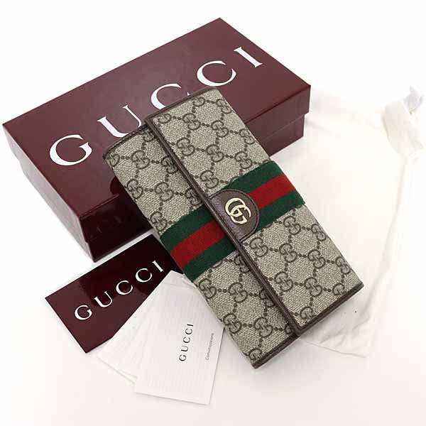GUCCI purse Ophidia Continental Wallet 838485 GG Supreme Beige & Dark Brown