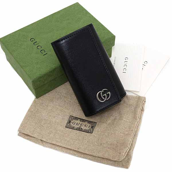 GUCCI GG Marmont key holder Leather Black Unisex