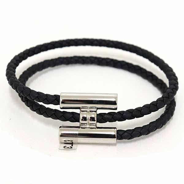 HERMES ladies bracelet Tourni Tresse leather bracelet Leather Black Women