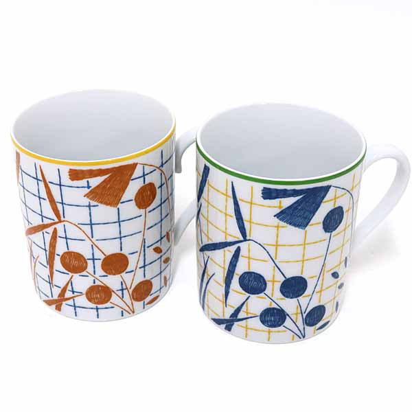 HERMES mag-cup Mugs "Walk in the Garden" Set of 2 P043031P/P043131P Blue/Orange