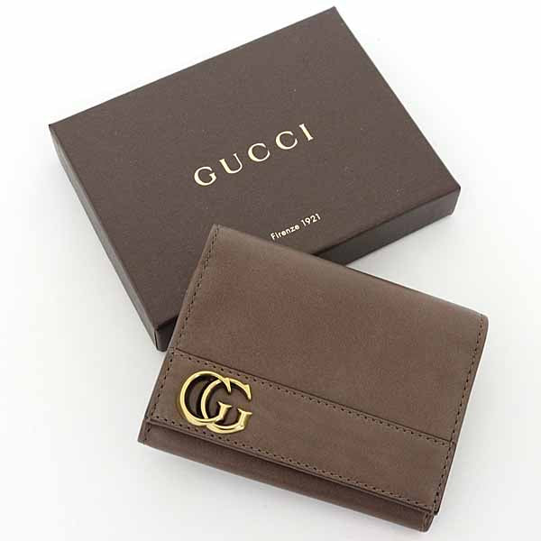 GUCCI Card Case GG Marmont 245762 Leather Brown Unisex 64g