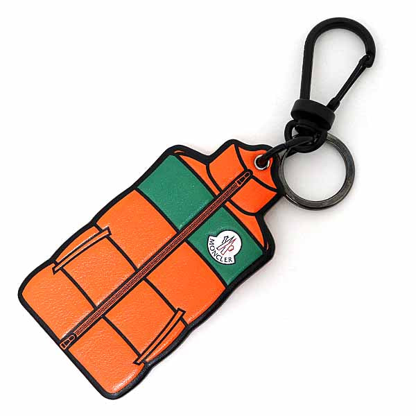 MONCLER KeyChains Vest Keyring Cowhide leather Orange green 36g