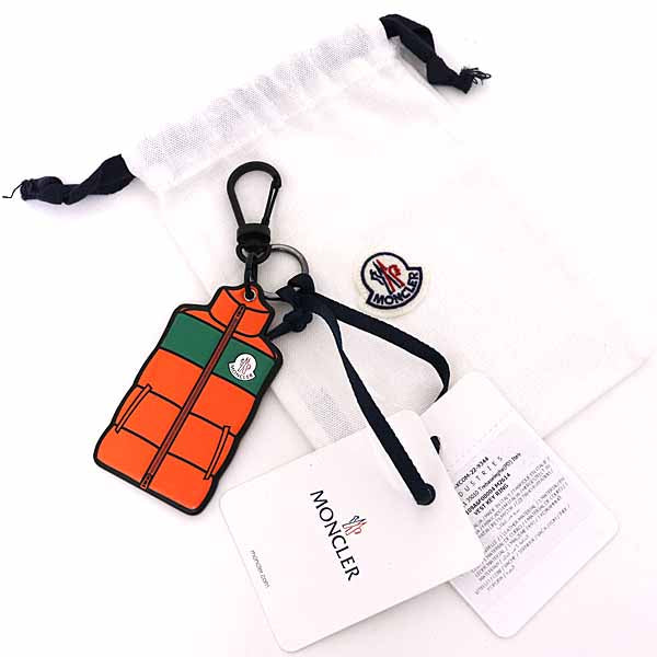 MONCLER KeyChains Vest Keyring Cowhide leather Orange green 36g