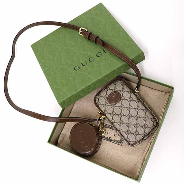 GUCCI Interlocking G Mini Shoulder Bag Cross body 700959 GG SupremeCanvas Beige