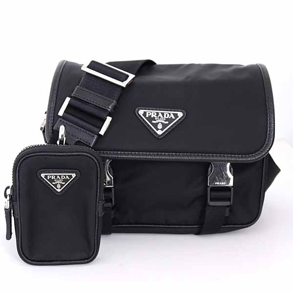 PRADA Re-Nylon x Saffiano Leather Shoulder Bag Cross Body 2VD034 Black Men