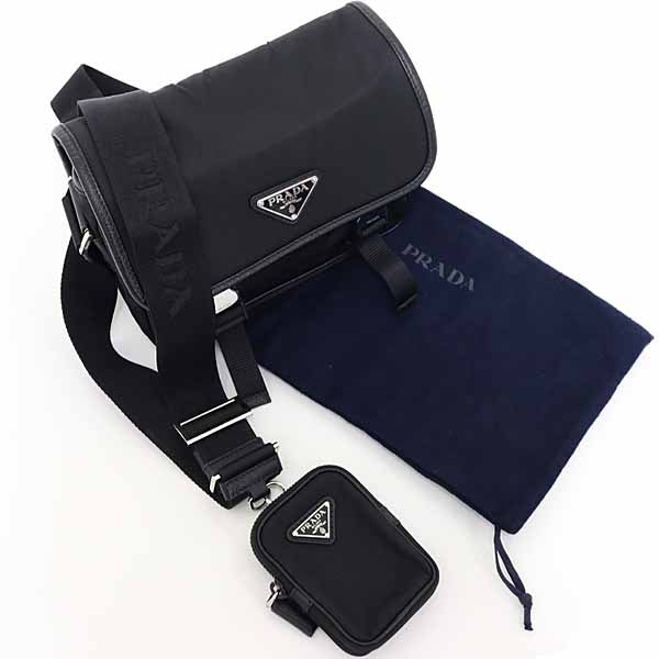 PRADA Re-Nylon x Saffiano Leather Shoulder Bag Cross Body 2VD034 Black Men