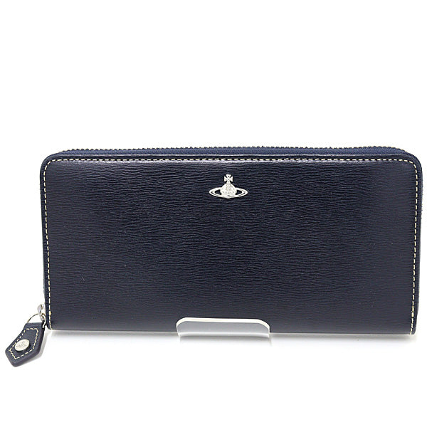Vivienne Westwood Purse Inside Color Zip Around Long Wallet leather VWK507 Navy
