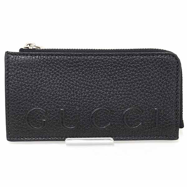 GUCCI Logo Zip Card Case Coin Purse Fragment Case 835073 Grain leather Black Men