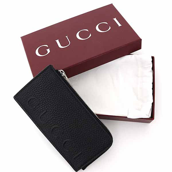 GUCCI Logo Zip Card Case Coin Purse Fragment Case 835073 Grain leather Black Men