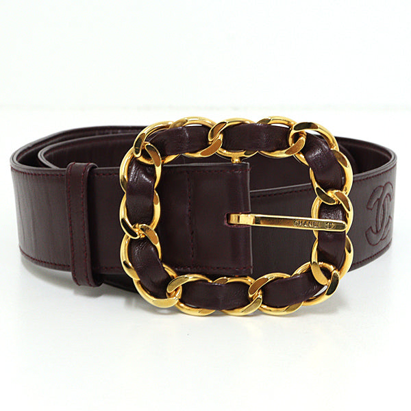 CHANEL Belt Chain buckle Lamb Leather Burgundy Women 75/30