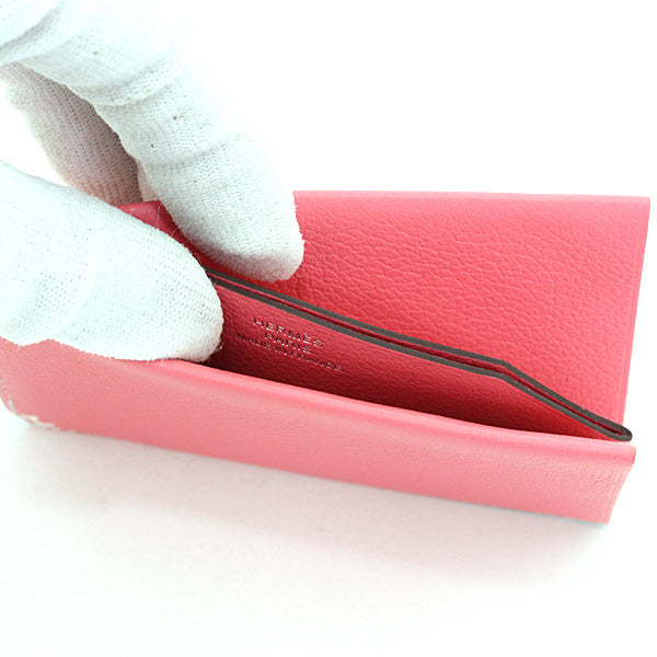 HERMES Card Case H Series Evercolor Rose azare Women 28g W