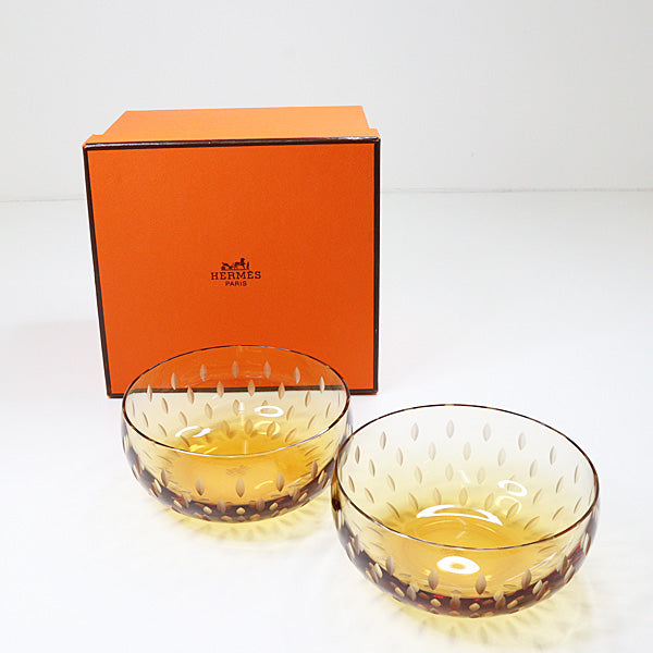 HERMES Tableware/Bowl Crystal Bowl Set of 2 Salad bowl Crystal amber