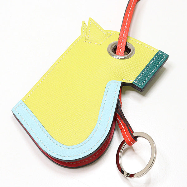 HERMES Key Ring Charm Camaiu Epsom Lime/Blue Zephyr/Malachite/Orange Poppy
