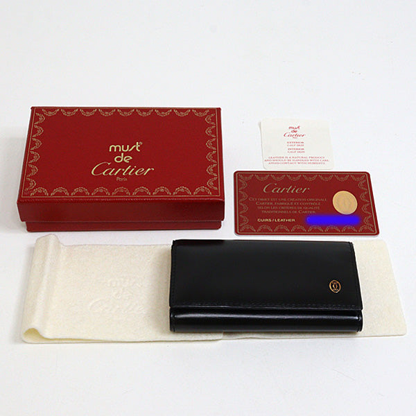 CARTIER Key Case Key holder Pasha 6 rows L3000127 Leather Black Men